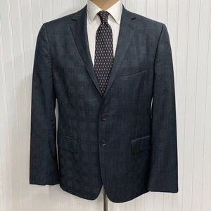 DKNY Sport Coat Mens 42 Silver Plaid Wool Double Vented Blazer Suit Jacket 42R